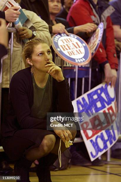 Vanessa Kerry, daughter of Democratic presidential candidate, U.S. Senator John Kerry , listens as he addresses a rally at the Edward P. Hurt...