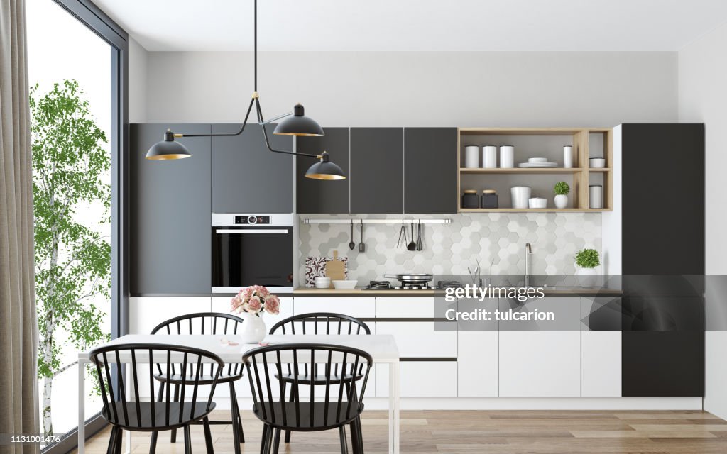 Modern Scandinavian kitchen and dining room