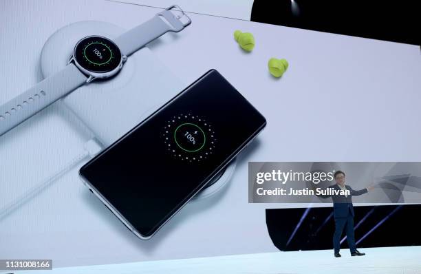 Samsung's Mobile Division President and CEO DJ Koh speaks during the Samsung Unpacked event on February 20, 2019 in San Francisco, California....