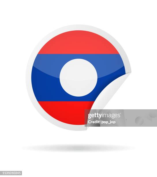 laos - round paper corner flag vector glossy icon - vientiane stock illustrations