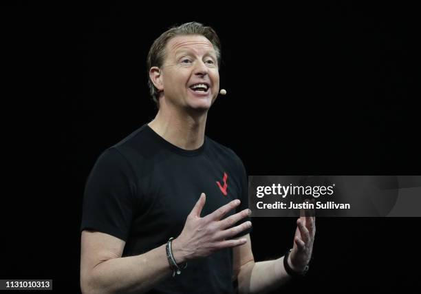Verizon CEO Hans Vestberg speaks during the Samsung Unpacked event on February 20, 2019 in San Francisco, California. Samsung announced a new...