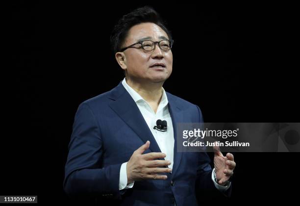 Samsung's Mobile Division President and CEO DJ Koh speaks during the Samsung Unpacked event on February 20, 2019 in San Francisco, California....