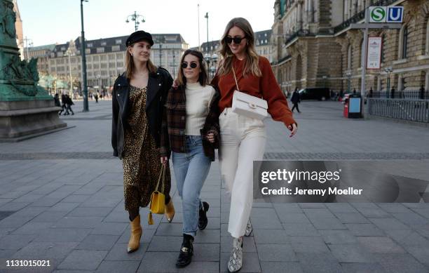 Maike Schmitz, Sonja Paszkowiak and Kira Tolk wearing on February 18, 2019 in Hamburg, Germany.