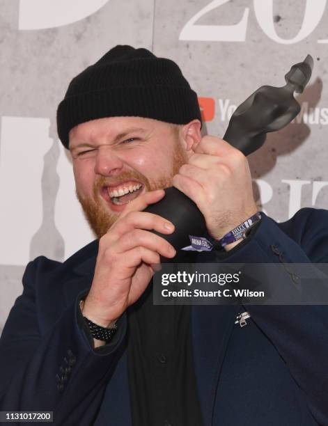 Tom Walker in the winners room during The BRIT Awards 2019 held at The O2 Arena on February 20, 2019 in London, England.