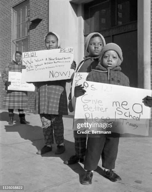 Youngsters picket PS.212 at 102nd St. And 2nd Ave. As boycott of New York City schools keeps one quarter of the city's one million pupils out of...