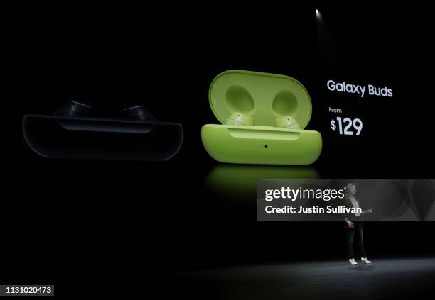 Samsung senior director of marketing Elina Vives speaks during the Samsung Unpacked event on February 20, 2019 in San Francisco, California. Samsung...