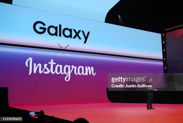 Instagram product head Adam Mosseri speaks during the Samsung Unpacked event on February 20, 2019 in San Francisco, California. Samsung announced a...