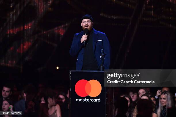 Tom Walker accept the award for Radio One's Best British Break Through Act during The BRIT Awards 2019 held at The O2 Arena on February 20, 2019 in...