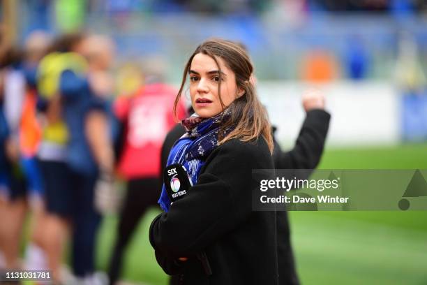 French tv journalist Cecile Gres during the Guinness Six Nations match between Italy and France on March 16, 2019 in Rome, Italy.