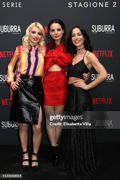 Carlotta Antonelli, Federica Sabatini and Cristina Pelliccia attend the after party for Netflix "Suburra" The Series, season 2 launch at Circolo...