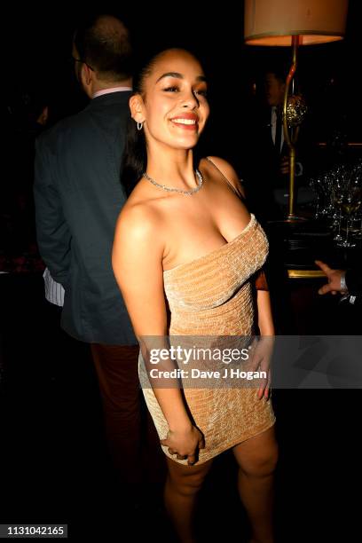 Jorja Smith attends the Sony Music BRIT awards after party at aqua shard on February 20, 2019 in London, England.