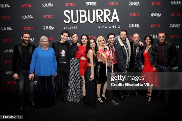 Suburra Cast members attend the after party for Netflix "Suburra" The Series, season 2 launch at Circolo Degli Illuminati on February 20, 2019 in...