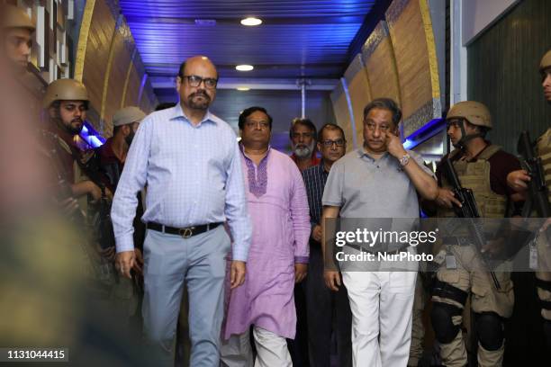 President of Bangladesh Cricket Board Nazmul Hassan Papon along with Mohammed-Jalal-Yunus , approaching to a press conference after the arrival of...
