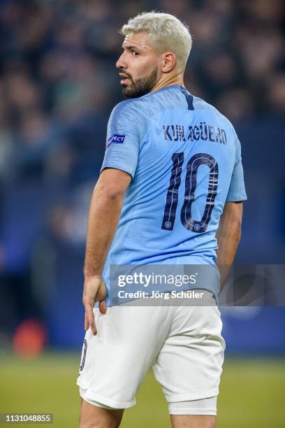 Sergio Aguero of Manchester during the UEFA Champions League Round of 16 First Leg match between FC Schalke 04 and Manchester City at the...