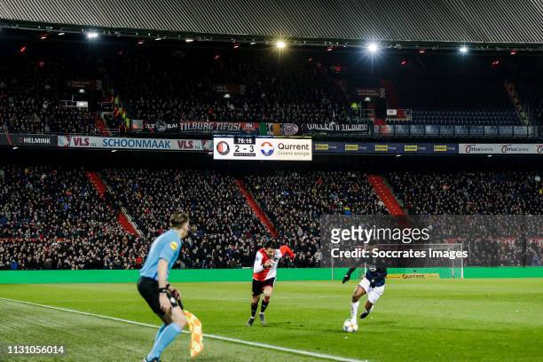 Supporters of Willem II with scorebord during the Dutch Eredivisie match between Feyenoord v Willem II at the Stadium Feijenoord on March 16, 2019 in...