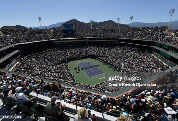 General View of Stadium 1 during the men's singles semifinal match between Milos Raonic of Canada and Dominic Thiem of Austria on day thirteen of the...