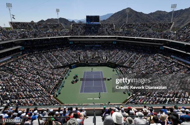 General View of Stadium 1 during the men's singles semifinal match between Milos Raonic of Canada and Dominic Thiem of Austria on day thirteen of the...