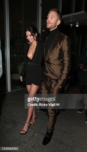 Aarika Wolf and Calvin Harris seen attending the Sony Music BRITS 2019 After Party at The Shard on February 20, 2019 in London, England.