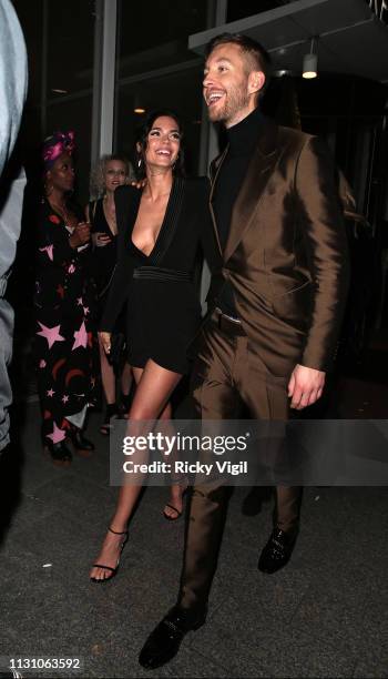 Aarika Wolf and Calvin Harris seen attending the Sony Music BRITS 2019 After Party at The Shard on February 20, 2019 in London, England.