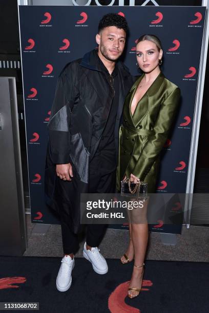 Alex Oxlade-Chamberlain and Perrie Edwards arrives at The BRIT Awards 2019 Sony after party held at Aqua Shard on February 20, 2019 in London,...