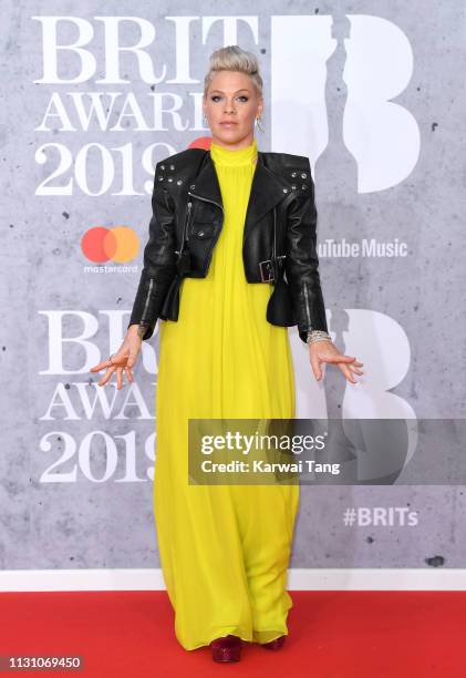 Pink attends The BRIT Awards 2019 held at The O2 Arena on February 20, 2019 in London, England.