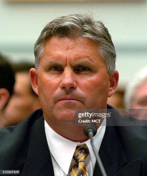Kevin Towers, general manager of the San Diego Padres, testifies at a hearing by the House Government Affairs Committee looking into the use of...