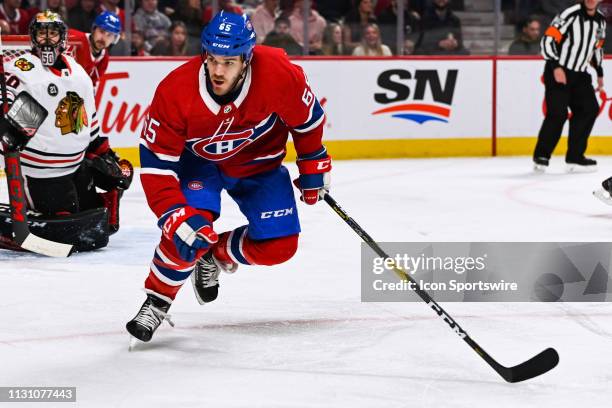 Montreal Canadiens right wing Andrew Shaw skates while tracking the play on his right during the Chicago Blackhawks versus the Montreal Canadiens...