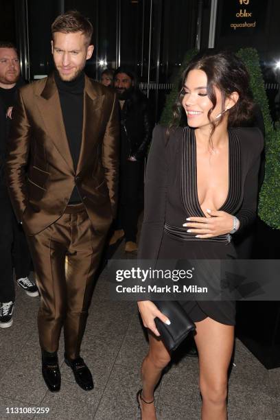 Calvin Harris and Aarika Wolf attending the Sony BRITS 2019 After Party at Aquashard on February 20, 2019 in London, England.