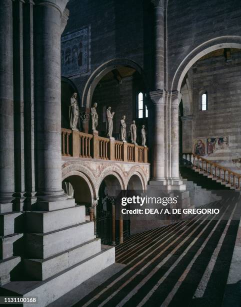 Stairs leading to the crypt inside the Basilica of San Zeno, Verona, Veneto, Italy, 12th century.