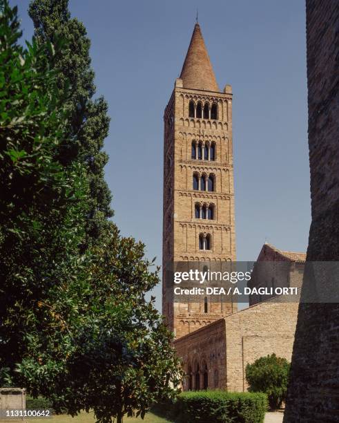 The bell tower of the Pomposa Abbey, Codigoro , Emilia-Romagna, Italy, 9th century.