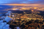 Leiden from the sky at night night