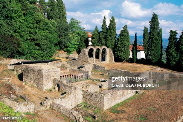 Ruins of the Roman Baths, Fiesole, Tuscany, Italy, Roman civilization, 1st century BC.