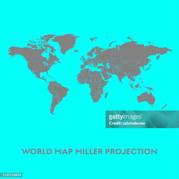 illustrazioni stock, clip art, cartoni animati e icone di tendenza di mappa del mondo miller proiezione - precisione