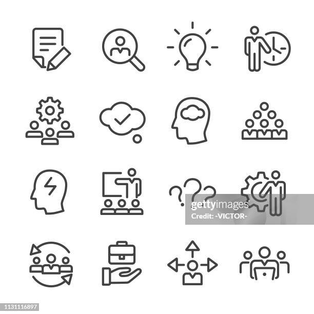 business and management icons - line series - stage presentation screen stock illustrations