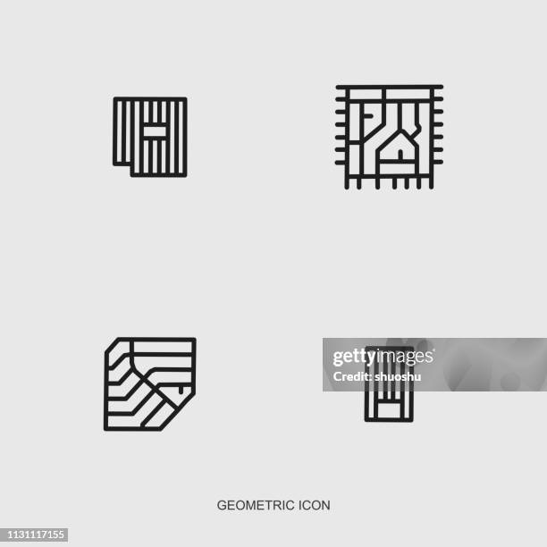 set of geometric line structure icon - rectangle logo stock illustrations