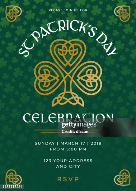 stockillustraties, clipart, cartoons en iconen met st. patrick's day speciale partij uitnodiging template - celtic style