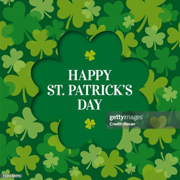 happy st. patrick es day card mit clover-rahmen - ehemalige irische währung stock-grafiken, -clipart, -cartoons und -symbole