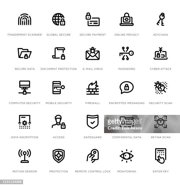 cyber security line icon set - schuldspruch stock-grafiken, -clipart, -cartoons und -symbole