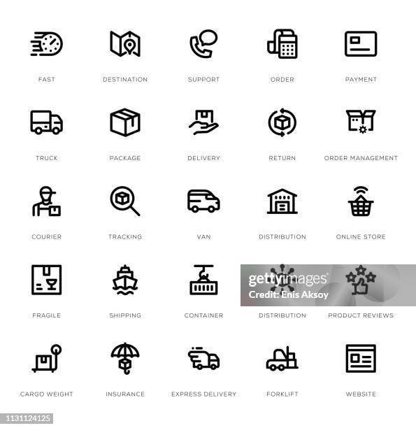 lieferung-linie-icon-set - nummernspender stock-grafiken, -clipart, -cartoons und -symbole