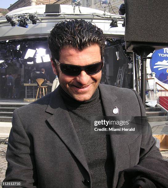 Italian ledgend and former Olympic ski champion Alberto Tomba arrives to mingle with fans Thursday, February 9, 2006 at Piazza San Marco in Turin,...