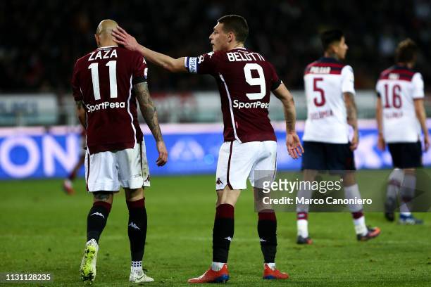 Simone Zaza and Andrea Belotti of Torino FC in action during the Serie A football match between Torino Fc and Bologna Fc. Bologna Fc wins 3-2 over...
