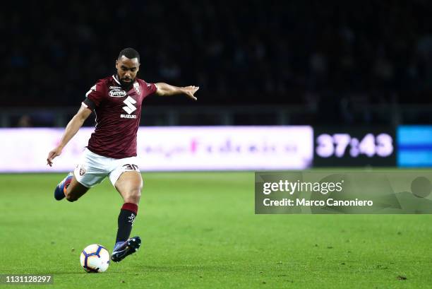 Koffi Djidji of Torino FC in action during the Serie A football match between Torino Fc and Bologna Fc. Bologna Fc wins 3-2 over Torino Fc.