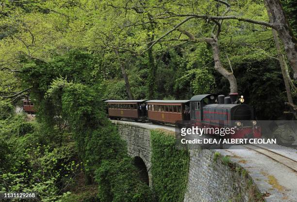 The Moutzouris, steam train designed by Giorgio De Chirico's father, Milies, Pelion peninsula, Greece.