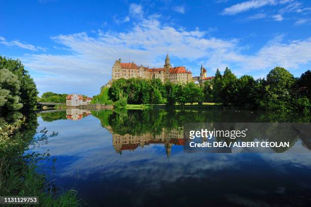 Sigmaringen Castle reflected in the waters of the Danube, Baden-Wurttemberg, Germany, 17th-19th century.