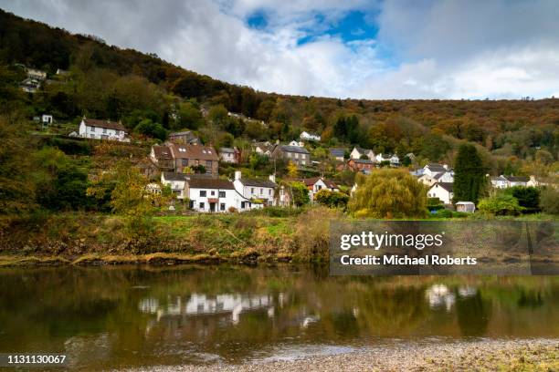 the riverside village of llandogo on the river wye in the wye valley aonb near tintern, wales - monmouthshire stock pictures, royalty-free photos & images