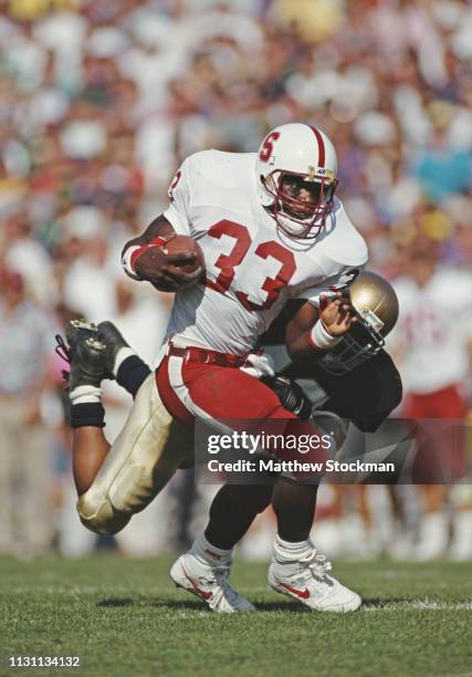 Ellery Roberts, Running Back for the Stanford Cardinal runs the ball during the NCAA Big East Conference college football game against the University...