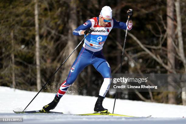 Andrew Young of Great Britain during the Men's Cross Country Sprint Qualification at the Stora Enso FIS Nordic World Ski Championships on February...