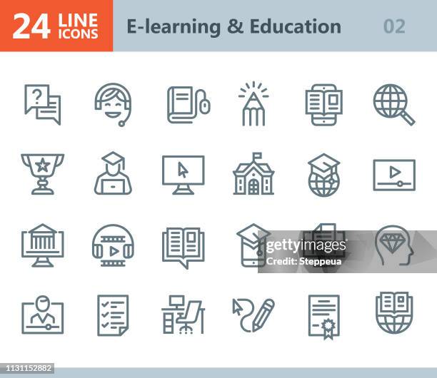 illustrazioni stock, clip art, cartoni animati e icone di tendenza di e-learning & education - icone vettoriali di linea - filling