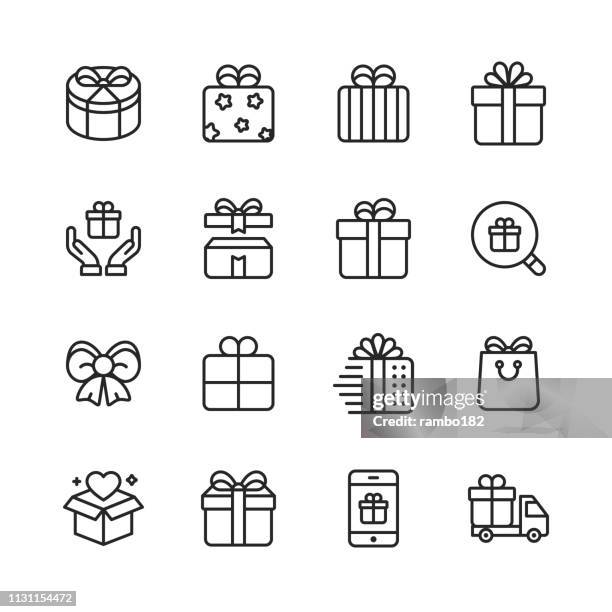 stockillustraties, clipart, cartoons en iconen met geschenk lijn iconen. bewerkbare lijn. pixel perfect. voor mobiel en web. bevat dergelijke pictogrammen zoals gift, het heden van kerstmis, e-handel, valentines dag, verjaardag. - heart box ribbon