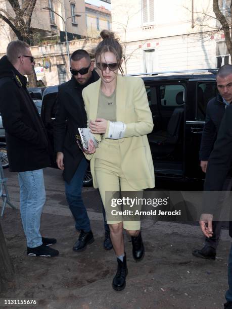 Gigi Hadid is seen on Day 2 Milan Fashion Week Autumn/Winter 2019/20 on February 21, 2019 in Milan, Italy.